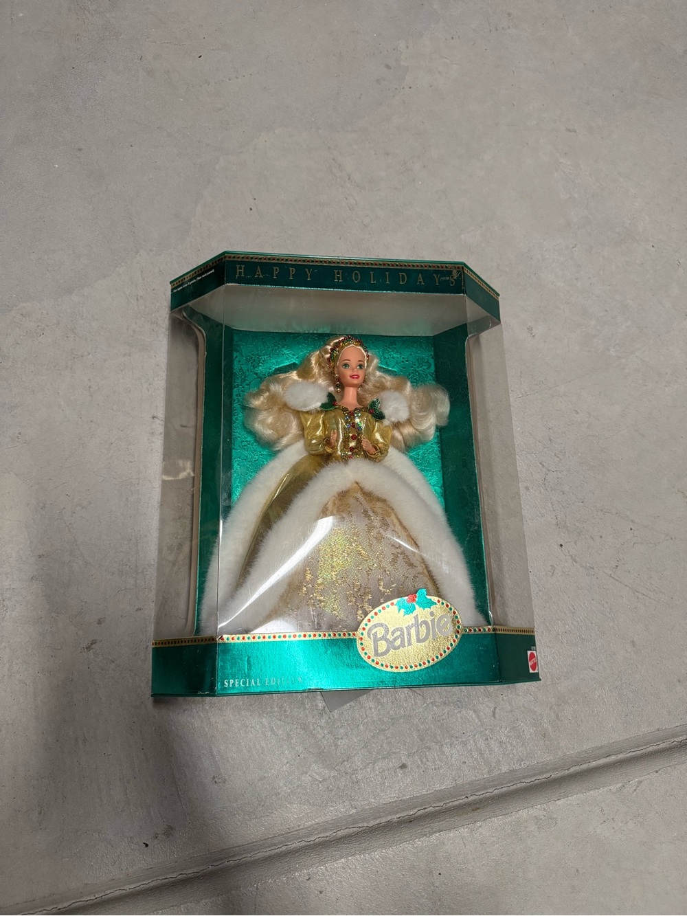 Barbie Gold, White & Teal Happy Holidays Doll Ornament